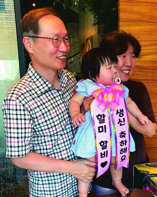 2020년 8월 할머니·할아버지의 생일을 온몸으로 축하하고 있는 손녀 조윤성