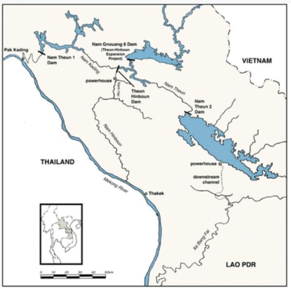 유역변경 발전식 대상댐 위치를 나타낸 지도. 이 지도를 보면 상단부에 Theun-Hinboun Dam 이라는 글씨가 있다. @Theun-Hinboun Dam홈페이지