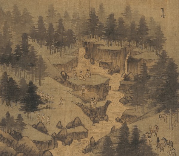 겸재 정선이 그린 ‘정선 필 신묘년풍악도첩’은 14첩으로 되어 있다. 위는 그중에서 여덟 번째 그림인 ‘백천교’이다. 금강산 유점사 아래 있었다는 백천교를 유람하는 사대부를 그린 것으로, 우측 상단에 ‘백천교(百川橋)’란 글자가 보인다. 양반 네댓 명이 한가하게 너럭바위에 앉아 담소를 나누는 동안, 고깔을 쓴 스님 10여 명이 다소곳이 선 채로 화면 왼쪽 솔밭에서 가마를 지키고 있다. 이에 비해 우측 솔밭에서는 양반집 노비들이 나귀들과 함께 자유롭게 노닐고 있다. 양반들의 가마꾼으로 전락한 승려들은 노비보다 못한 천민 취급을 받으면서, 무보수로 성곽이나 대궐을 짓는 부역승(赴役僧)으로 징발되기도 하였다. (사진 출처 : 국립중앙박물관)