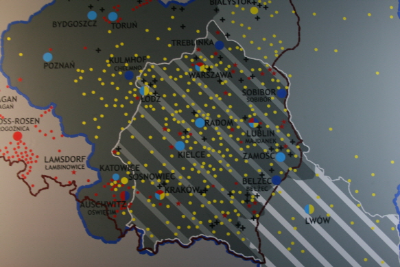 폴란드  나치학살의 현장 아우슈비치에 있는 상처의 현장을 나타내는 지도
