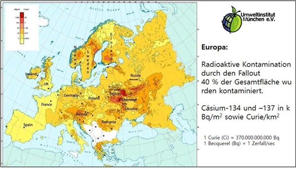 1986년 체르노빌 원전사고 이후 동유럽전역에 퍼진 방사능은, 지형지세적 특성상  지도의 남쪽에 자리잡은 흑해(Black Sea)로 흘러들어온 정황이 나타난다. @인터넷 자료
