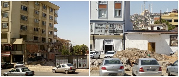 지진으로 건물이 무너진 야디야만의 한 지역을 지나면서....