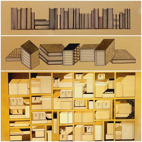 ▲ <책거리> 시리즈. 옻지, 분채, 봉채, 먹. 2024년 작 
