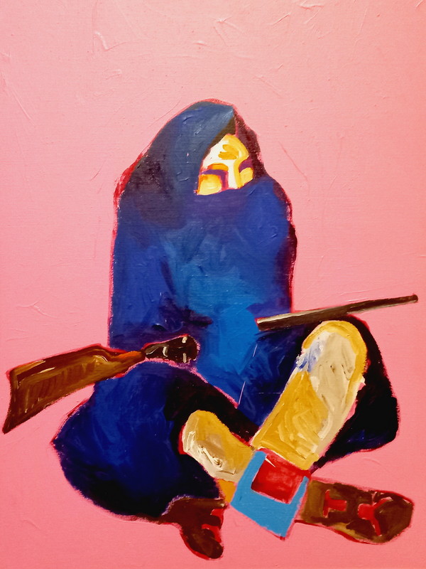 ▲ '소총을 들고 앉아 있는 인디언' / 1976년경 / 캔버스에 유화