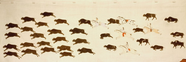 ▲ 샤이엔족 또는 네즈퍼스족의 화이트 버드 작품 / 1894-1895년 작 / 모슬린 천에 채색