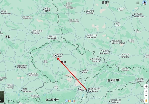 슬로바키아의 수도 브라티슬라바에서 오스트리아를 거쳐서 체코로 이동
