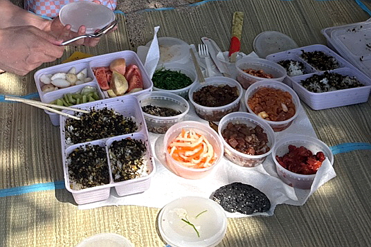 ▲ 해변에서 먹은 포케. 밥은 지어 갔다. 밥 위에 뿌린 것은 김자반. 