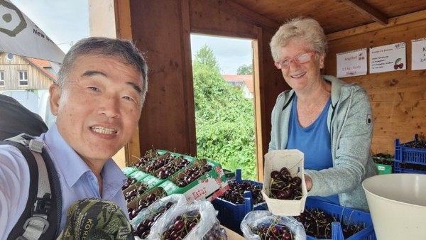 이 장면을 지켜보던 버찌 파는 아낙네가 나그네에게 공짜로 작은 박스를 선물한다.