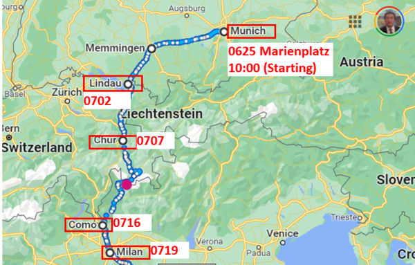 이 지도의 지명 Chur와 Como의 사이에 있는 빨간 점이다.