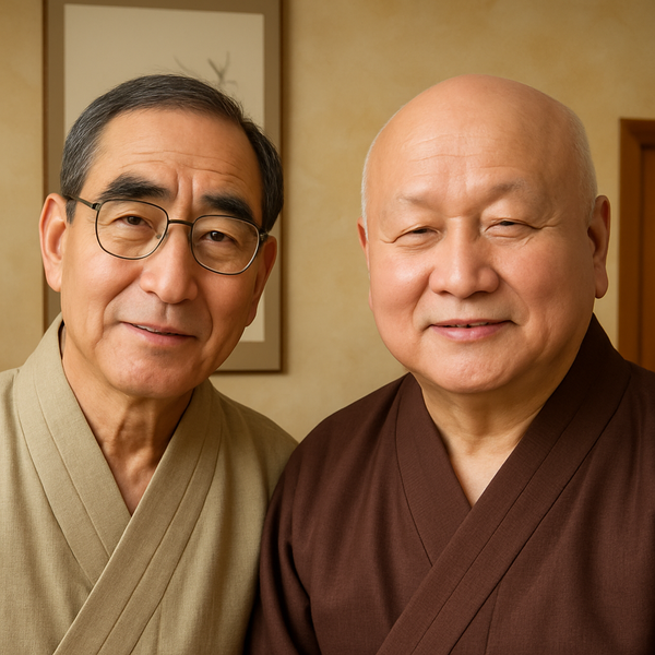 AI ChatGPT 작품 / 한경렬과 글쓴이 사진을 "애니메이션으로 다듬어주실래요?"에 응답한 이미지