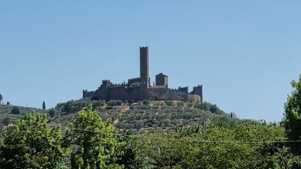 고개정상에 보이는 성채 유적들.